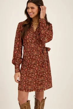 My Jewellery Robe Portefeuille Marron Avec Imprimé Graphique Fashion