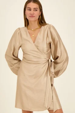 My Jewellery Robe Portefeuille Métallisée Effet Satin Beige Outlet