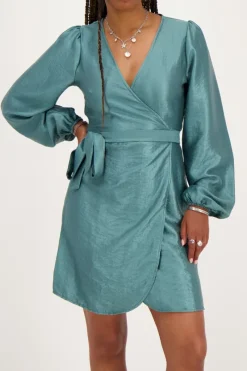 My Jewellery Robe Portefeuille Métallisée e Effet Satin Vert Clearance