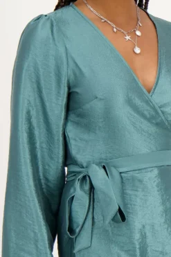 My Jewellery Robe Portefeuille Métallisée e Effet Satin Vert Clearance
