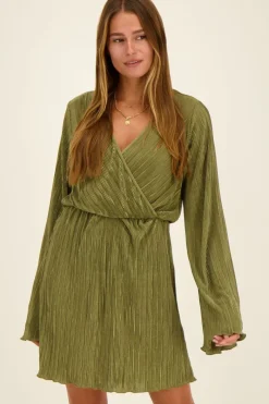My Jewellery Robe Portefeuille Plissée Verte Fashion