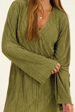 My Jewellery Robe Portefeuille Plissée Verte Fashion