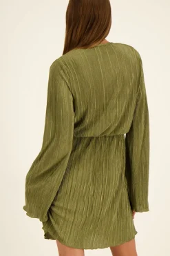 My Jewellery Robe Portefeuille Plissée Verte Fashion