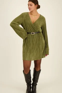 My Jewellery Robe Portefeuille Plissée Verte Fashion