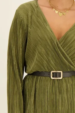 My Jewellery Robe Portefeuille Plissée Verte Fashion