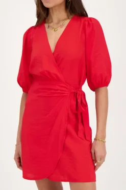 My Jewellery Robe Portefeuille Rouge à Manches Courtes Bouffantes Online