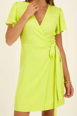 My Jewellery Robe Portefeuille Vert Citron à Manches Courtes Clearance