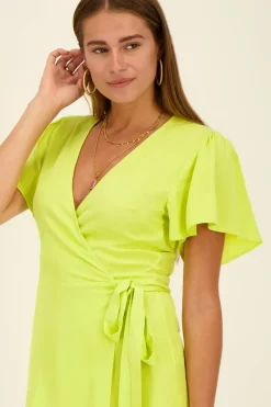 My Jewellery Robe Portefeuille Vert Citron à Manches Courtes Clearance