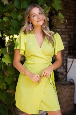 My Jewellery Robe Portefeuille Vert Citron à Manches Courtes Clearance