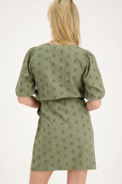 My Jewellery Robe Portefeuille e Avec Broderie Florale Vert Sale