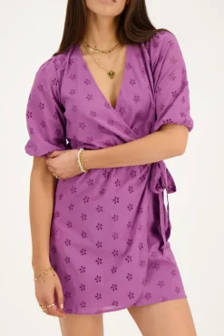 My Jewellery Robe Portefeuille te Avec Broderie Florale Violet Fashion