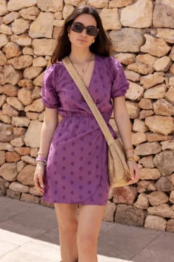 My Jewellery Robe Portefeuille te Avec Broderie Florale Violet Fashion