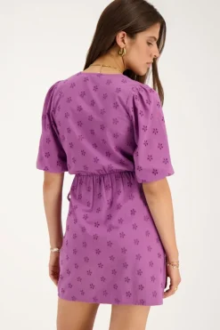 My Jewellery Robe Portefeuille te Avec Broderie Florale Violet Fashion
