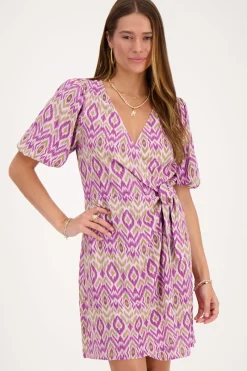 My Jewellery Robe Portefeuille Violette Avec Imprimé Aztèque Violet/Vert Discount