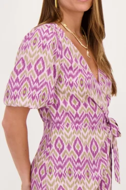 My Jewellery Robe Portefeuille Violette Avec Imprimé Aztèque Violet/Vert Discount