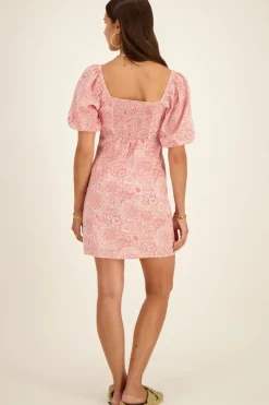 My Jewellery Robe Rose à Motif Cachemire Et Manches Bouffantes Sale