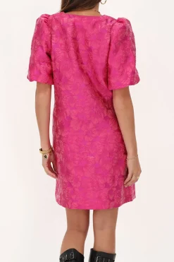 My Jewellery Robe Rose Avec Jacquard Et Manches Bouffantes New