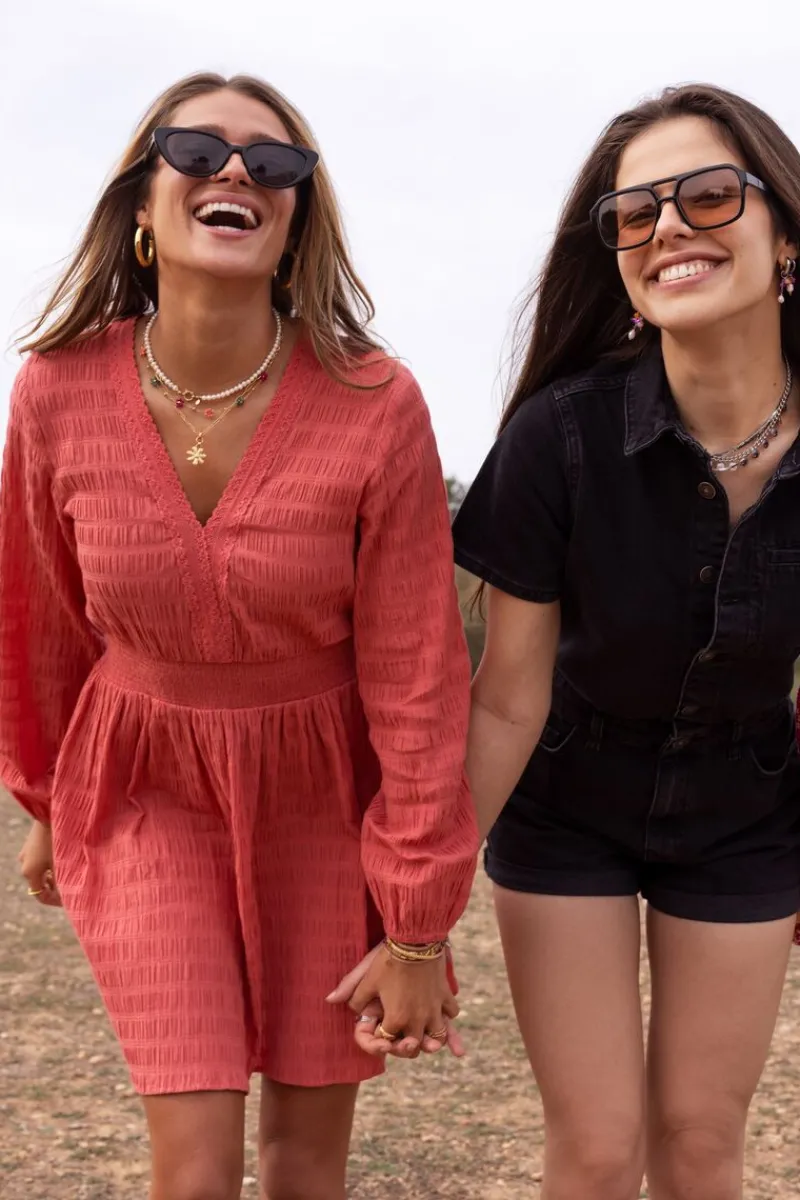 My Jewellery Robe Rose Corail Avec Col En V Rose/Corail Outlet