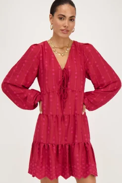 My Jewellery Robe Rouge à Manches Longues Avec Surpiqûres Sur Le Devant Outlet