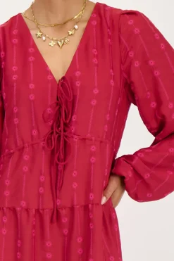 My Jewellery Robe Rouge à Manches Longues Avec Surpiqûres Sur Le Devant Outlet