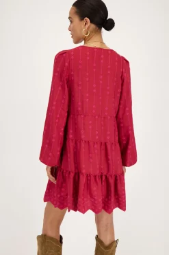 My Jewellery Robe Rouge à Manches Longues Avec Surpiqûres Sur Le Devant Outlet