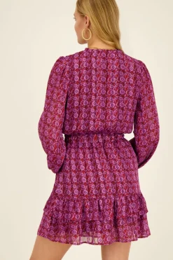 My Jewellery Robe Violette à Imprimé Floral Et Lurex Fashion