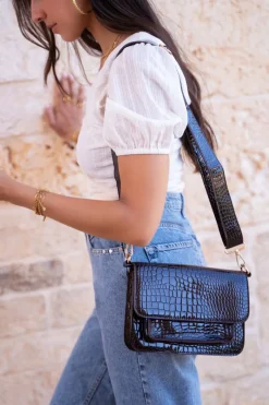 My Jewellery Sac à Bandoulière Avec Imprimé Croco Noir Discount