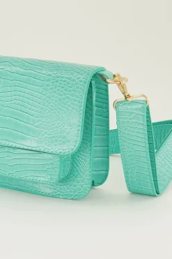 My Jewellery Sac à Bandoulière Avec Imprimé Croco Turquoise Discount