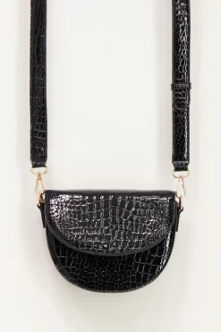 My Jewellery Sac Bandoulière Demi-lune Noir Effet Croco Clearance