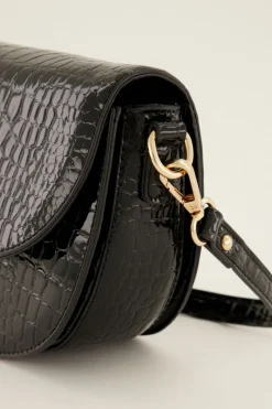 My Jewellery Sac Bandoulière Demi-lune Noir Effet Croco Clearance