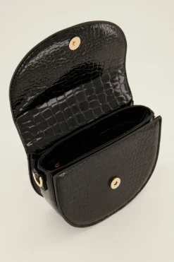 My Jewellery Sac Bandoulière Demi-lune Noir Effet Croco Clearance