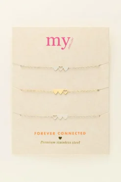 My Jewellery Set De 3 Bracelets à 3 Coeurs - 2 Argentés & 1 Doré Best