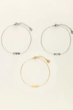 My Jewellery Set De 3 Bracelets à 3 Coeurs - 2 Argentés & 1 Doré Best