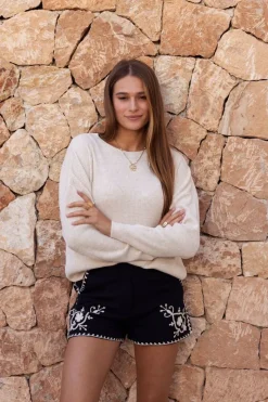 My Jewellery Short Noir En Mousseline Avec Broderie Fashion
