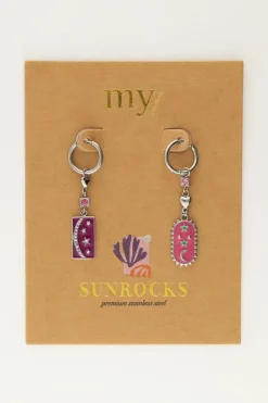 My Jewellery Sunrocks Boucles D'oreilles Avec Charmes Roses Et Violettes Online