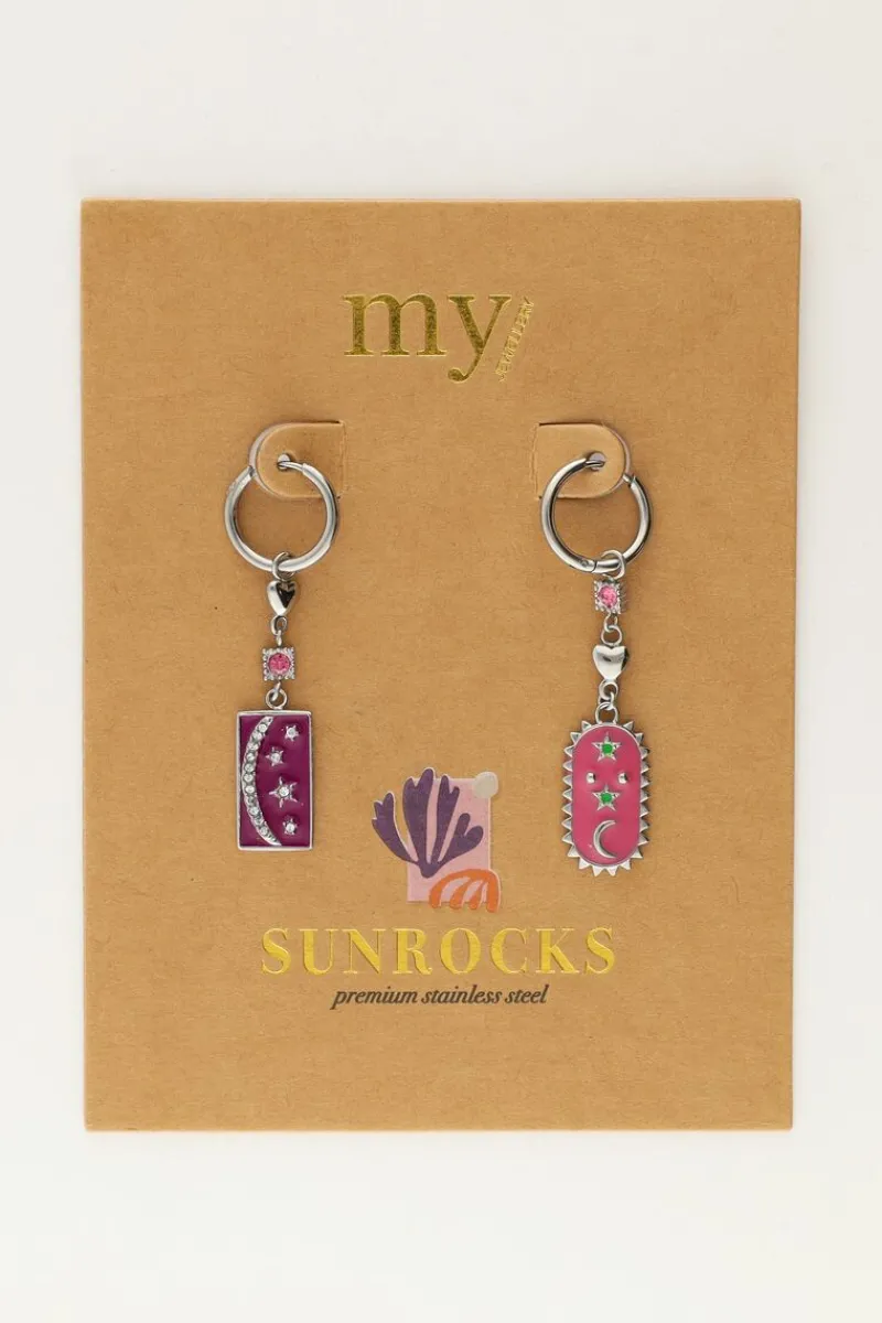 My Jewellery Sunrocks Boucles D'oreilles Avec Charmes Roses Et Violettes Online