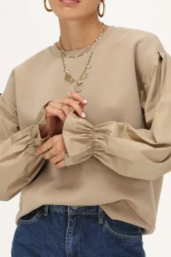 My Jewellery Sweat Beige Avec Manches En Crêpe Hot