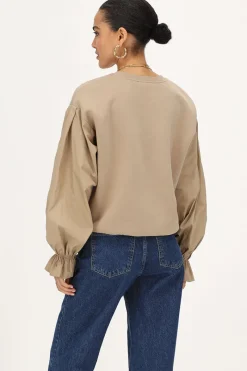 My Jewellery Sweat Beige Avec Manches En Crêpe Hot