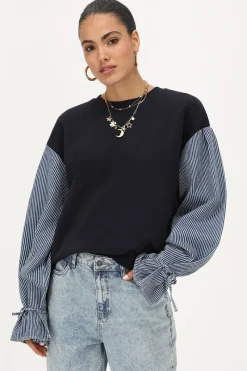 My Jewellery Sweat Bleu Foncé Avec Manches Rayées Best