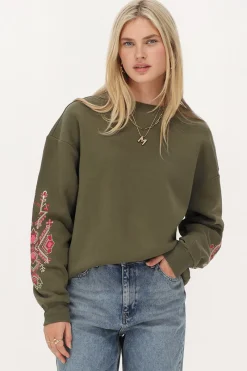 My Jewellery Sweat Vert Foncé Avec Broderie Rose Sale