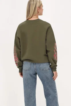 My Jewellery Sweat Vert Foncé Avec Broderie Rose Sale