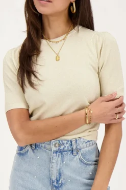 My Jewellery Top à Manches Courtes En Lurex Doré New