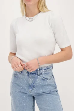My Jewellery Top à Manches Courtes En Lurex Argenté Discount
