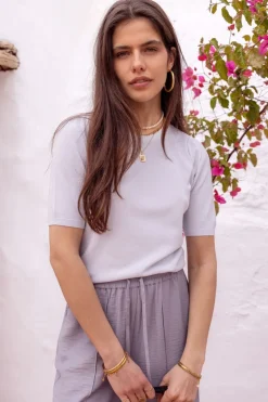 My Jewellery Top à Manches Courtes En Lurex Argenté Discount