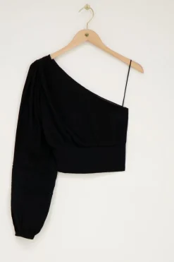My Jewellery Top Asymétrique à Manche Longue Avec Rubans Noir Discount