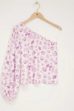 My Jewellery Top Asymétrique à Manche Longue Blanc Avec Imprimé Marin Violet Discount