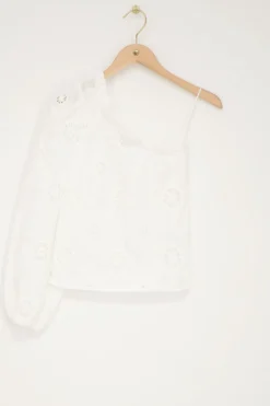 My Jewellery Top Asymétrique à Manche Longue Blanc Avec Broderie Online