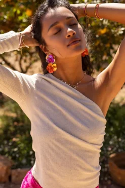 My Jewellery Top Asymétrique à Manche Longue Beige En Lin Online