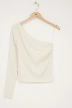 My Jewellery Top Asymétrique à Manche Longue Beige En Lin Online