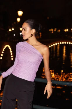 My Jewellery Top Asymétrique à Manche Longue Lilas En Lurex Violet clair Hot